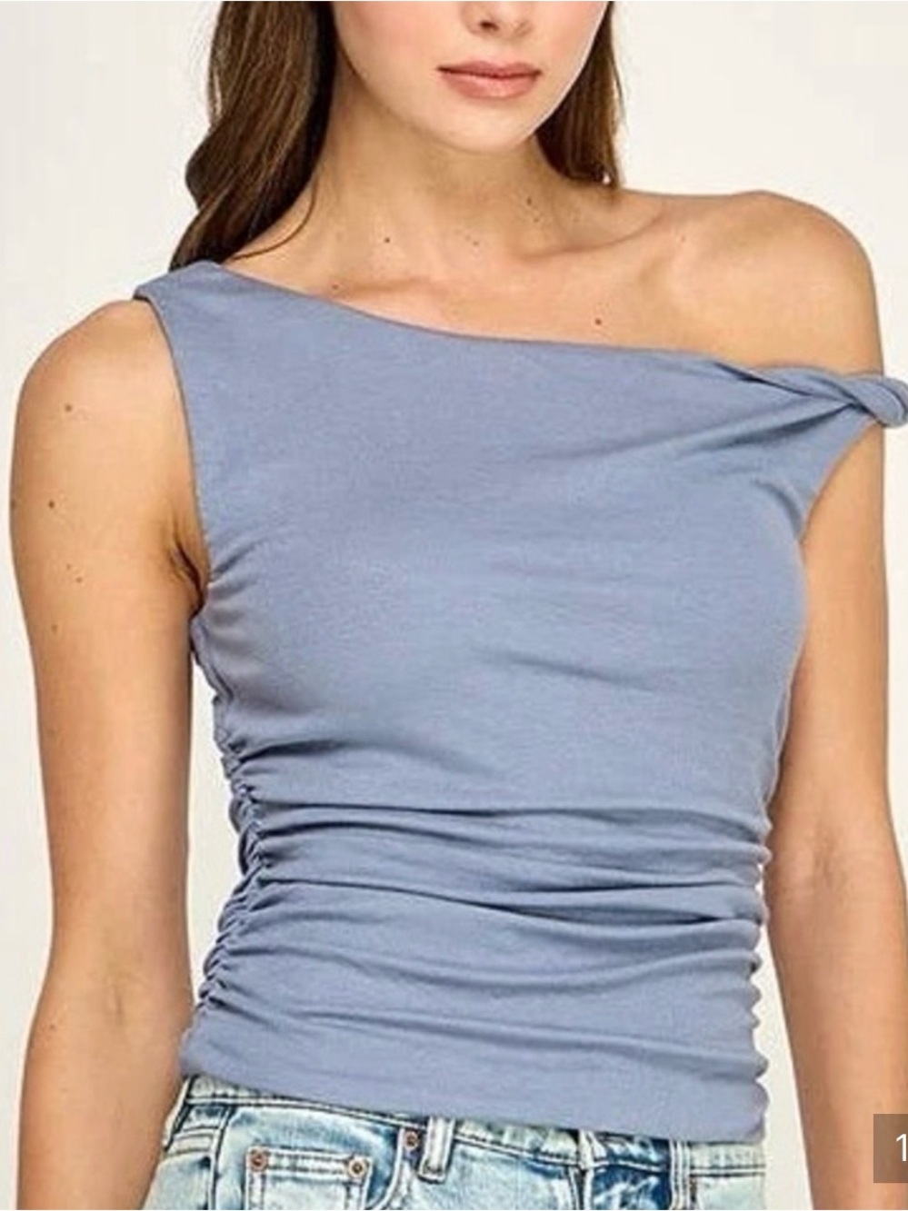 Abercrombie and Fitch Off-Shoulder Blue Ruched Modal Top